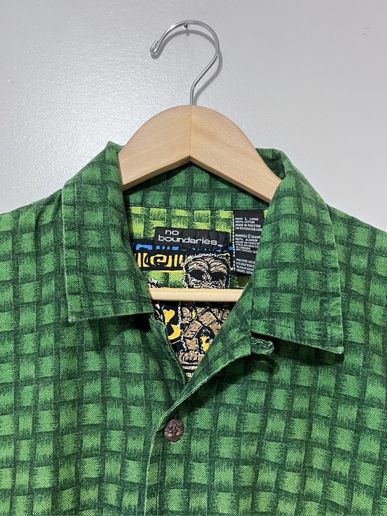 No Boundaries Green Tiki Cotton Short-Sleeve Button Shirt 90’s Y2K Summer Resort - Picture 4 of 8